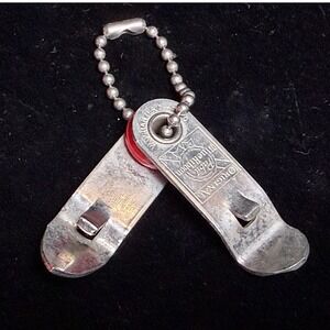 Vintage Pabst Blue Ribbon Folding Bottle Opener Keychain: Vaughan USA Metal Tool
